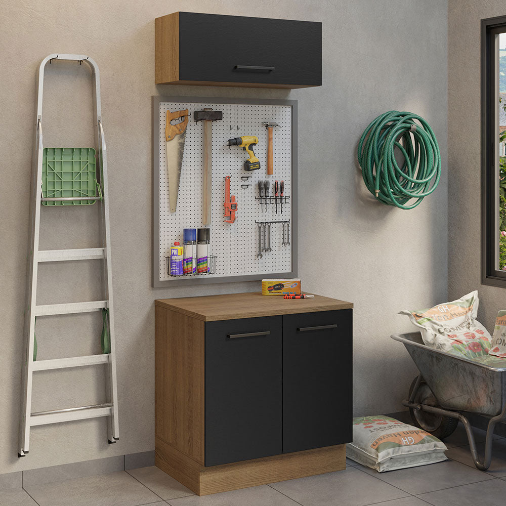 Kit con Bajo Mesada e Alacena Multiuso 80cm Marrón/Negro Agata Madesa