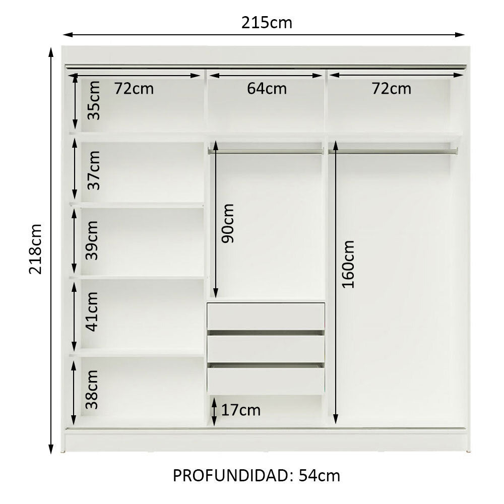 Placard Ropero Casal Madesa Austin 4 Puertas Corredizas 3 Cajones Blanco