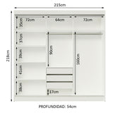 Placard Ropero Casal Madesa Austin 4 Puertas Corredizas 3 Cajones Blanco