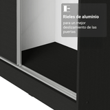 Placard Matrimonial Malta 231 cm 3 Puertas Corredizas con 1 Espejo 4 Cajones con Patas 100% MDF Negro Madesa