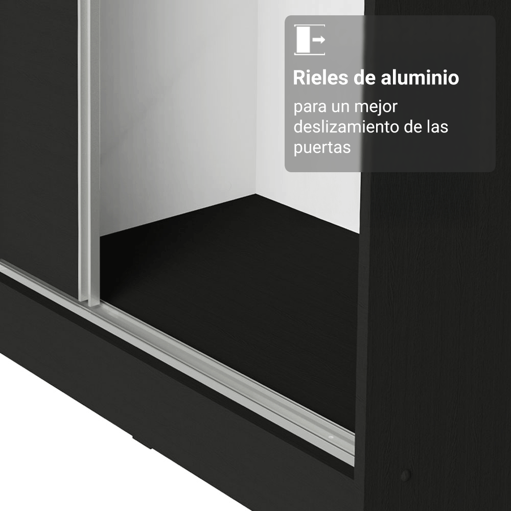 Placard Matrimonial Malta 231 cm 3 Puertas Corredizas 4 Cajones 100% MDF Negro Madesa
