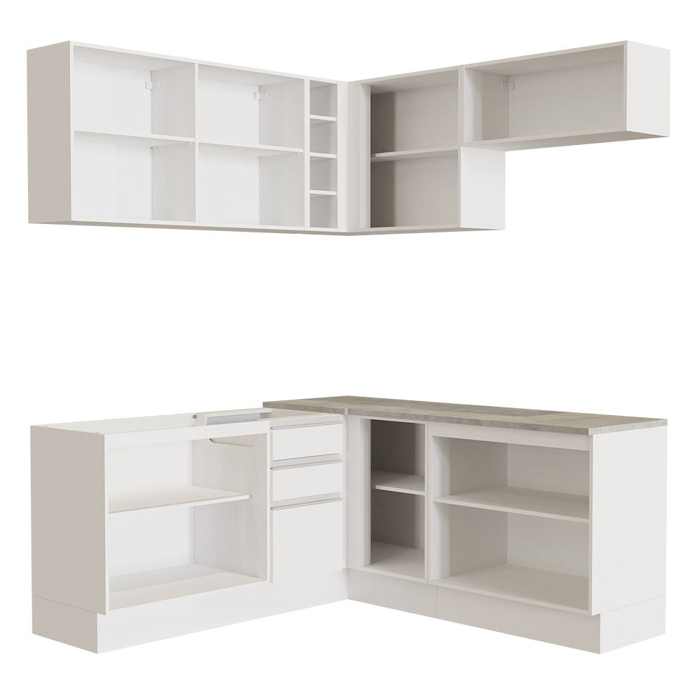 Combo completo de Cocina Esquinera 349 cm 9 Puertas 3 Cajones Sin Mesada Blanco Glamy Madesa
