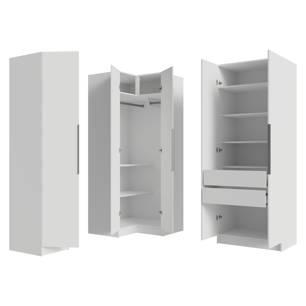 Placard de Esquina Matrimonial 310 cm 5 Puertas 2 Cajones Neo Blanco 01