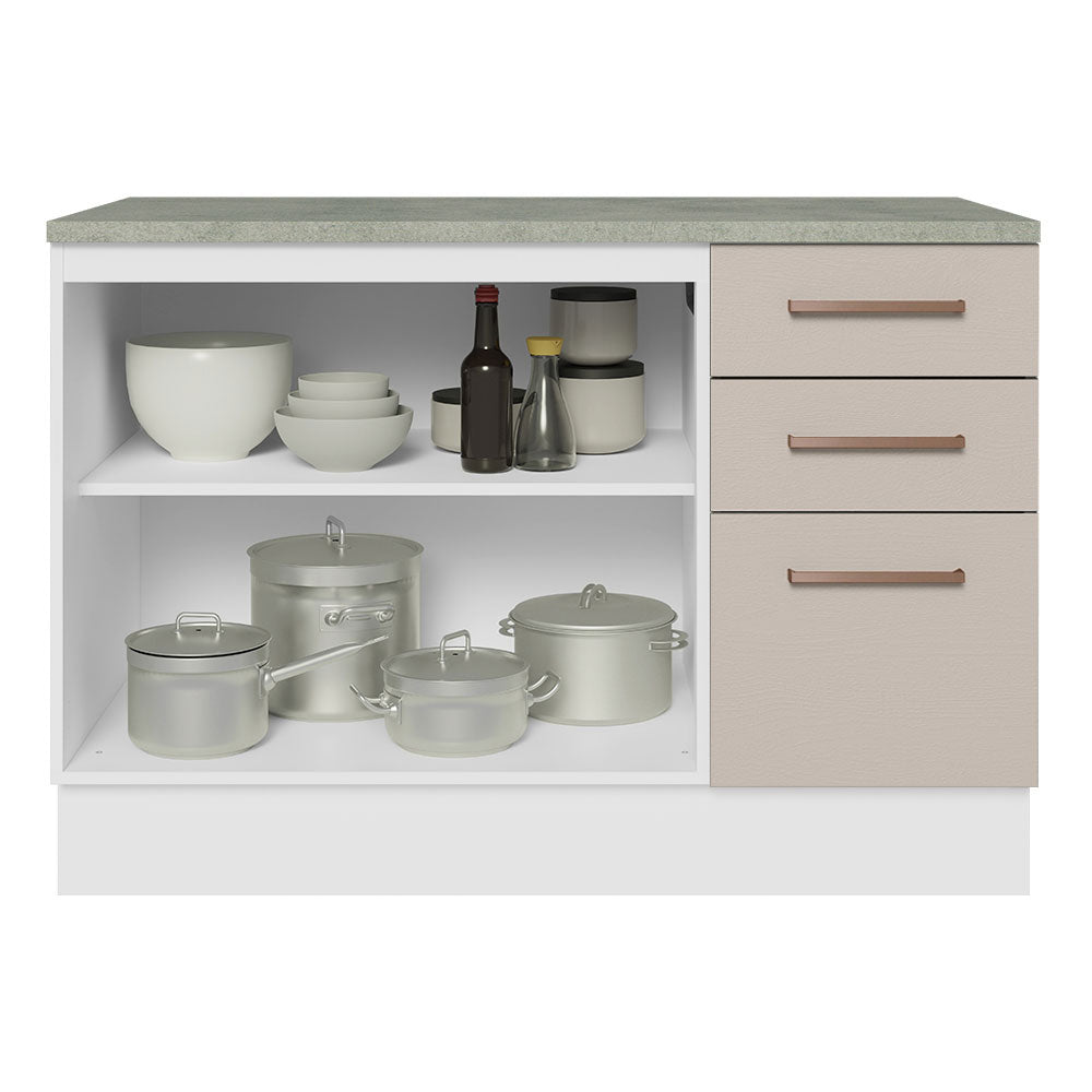 Bajo Mesada para Bacha 120 cm 2 Puertas y 3 Cajones (Con Tapa) Blanco/Crema Agata