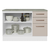 Bajo Mesada para Bacha 120 cm 2 Puertas y 3 Cajones (Con Tapa) Blanco/Crema Agata