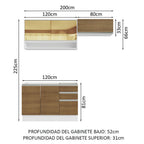 Cocina Compacta 200 cm 5 Puertas 3 Cajones Sin Mesada Blanco/Marrón Glamy Madesa