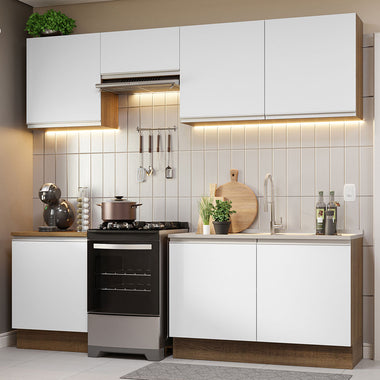 Combo completo de Cocina 240 cm 7 Puertas Sin Mesada Marrón/Blanco Glamy Madesa