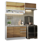 Cocina Compacta 200 cm 5 Puertas 3 Cajones Sin Mesada Blanco/Marrón Glamy Madesa