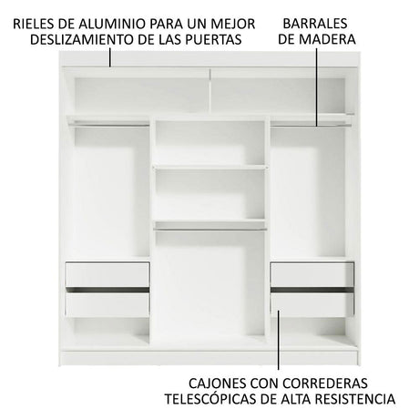 Ropero Reno Madesa 3 Puertas Corredizas Con Espejo - Blanco/Marron