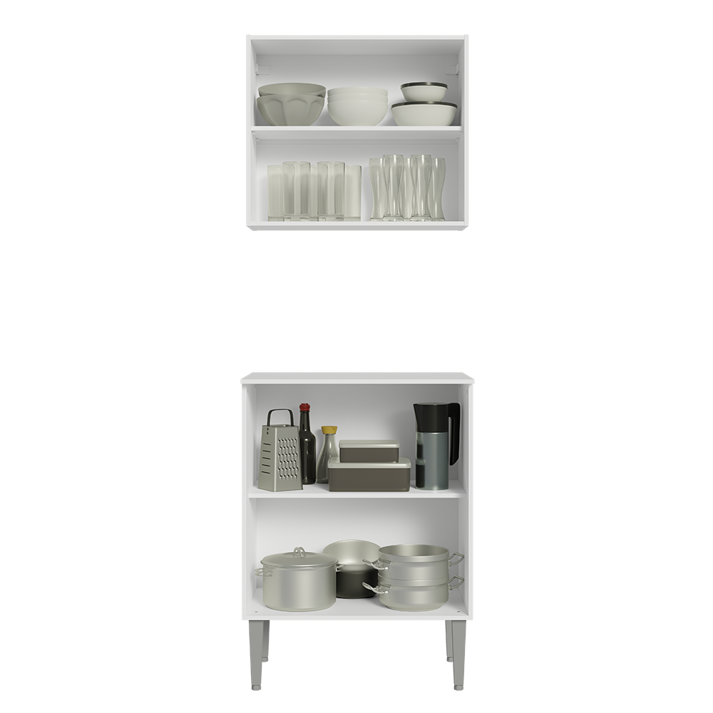 Kit con Alacena e Bajo Mesada 64cm Blanco Emilly Madesa