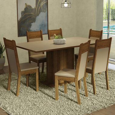 Juego de Comedor 6 Sillas Crema/Marrón/Beige Augusta Madesa