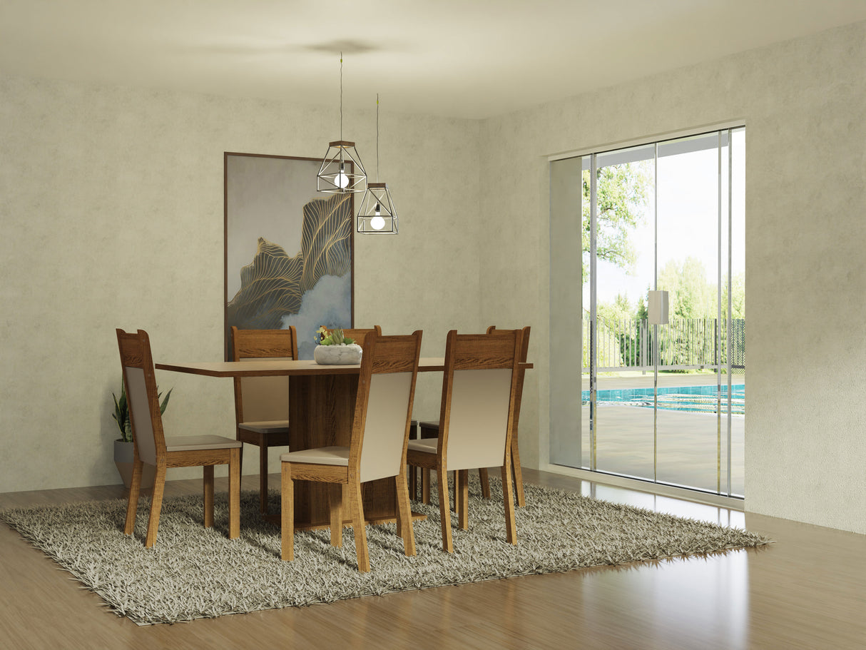 Juego de Comedor Mesa Tapa de Madera 6 Sillas Crema/Marrón/Beige Augusta Madesa