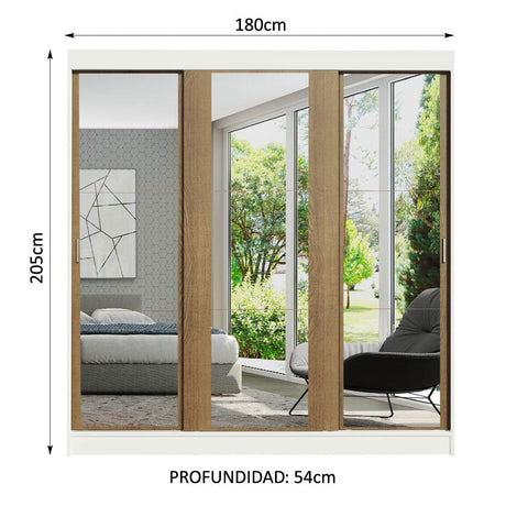 Ropero Reno Madesa 3 Puertas Corredizas Con Espejo - Blanco/Marron