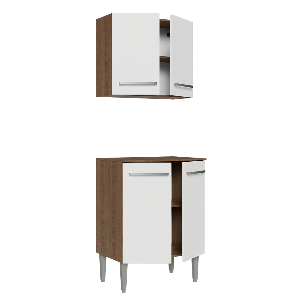 Kit Bajo Mesada con Armario Madesa Emilly 64cm Marrón/Blanco