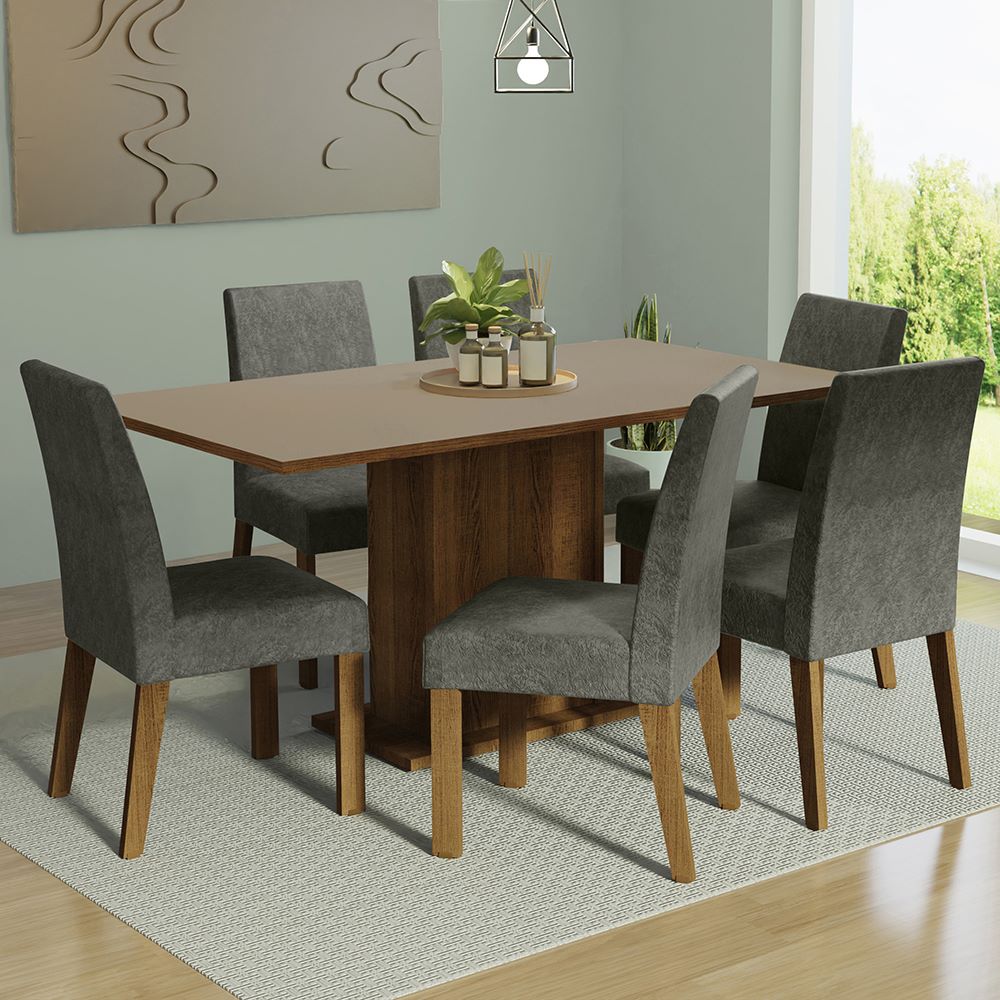 Juego de Comedor Renata con 6 Sillas Marron/Crema/Gris