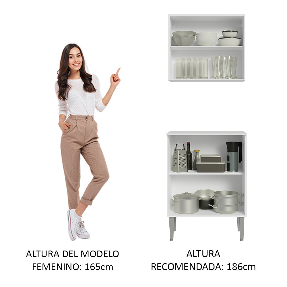 Kit con Alacena e Bajo Mesada 64cm Blanco Emilly Madesa