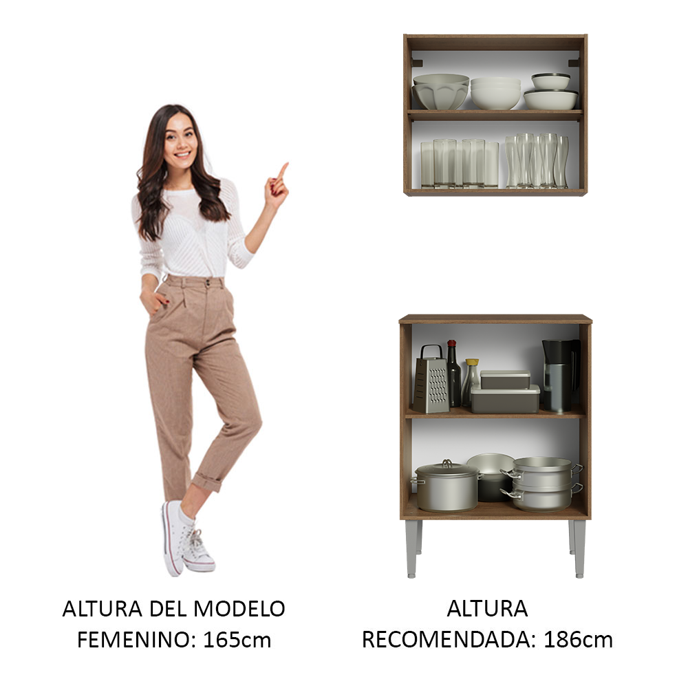 Kit Bajo Mesada con Armario Madesa Emilly 64cm Marrón/Blanco