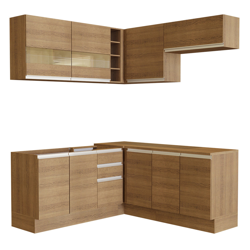 Combo completo de Cocina Esquinera 349 cm 9 Puertas 3 Cajones Sin Mesada Marrón Glamy Madesa