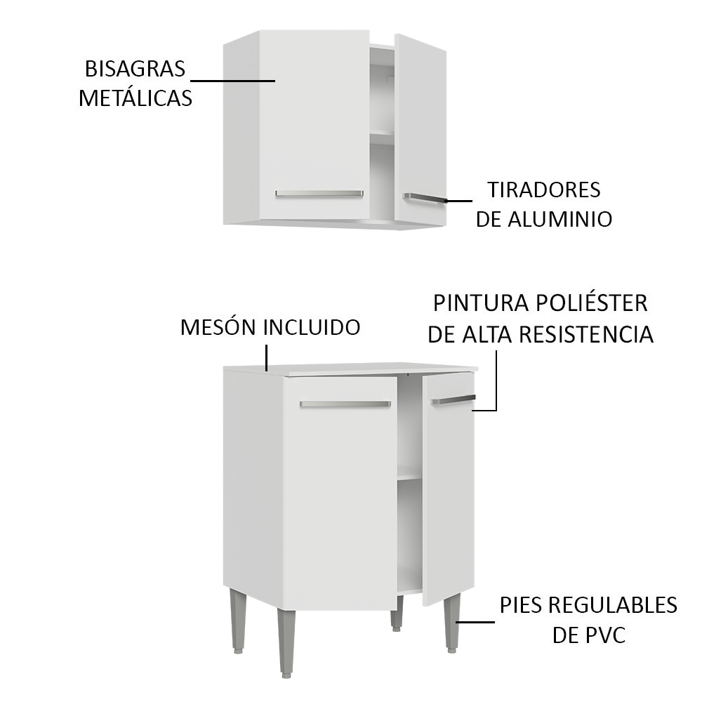 Kit con Alacena e Bajo Mesada 64cm Blanco Emilly Madesa