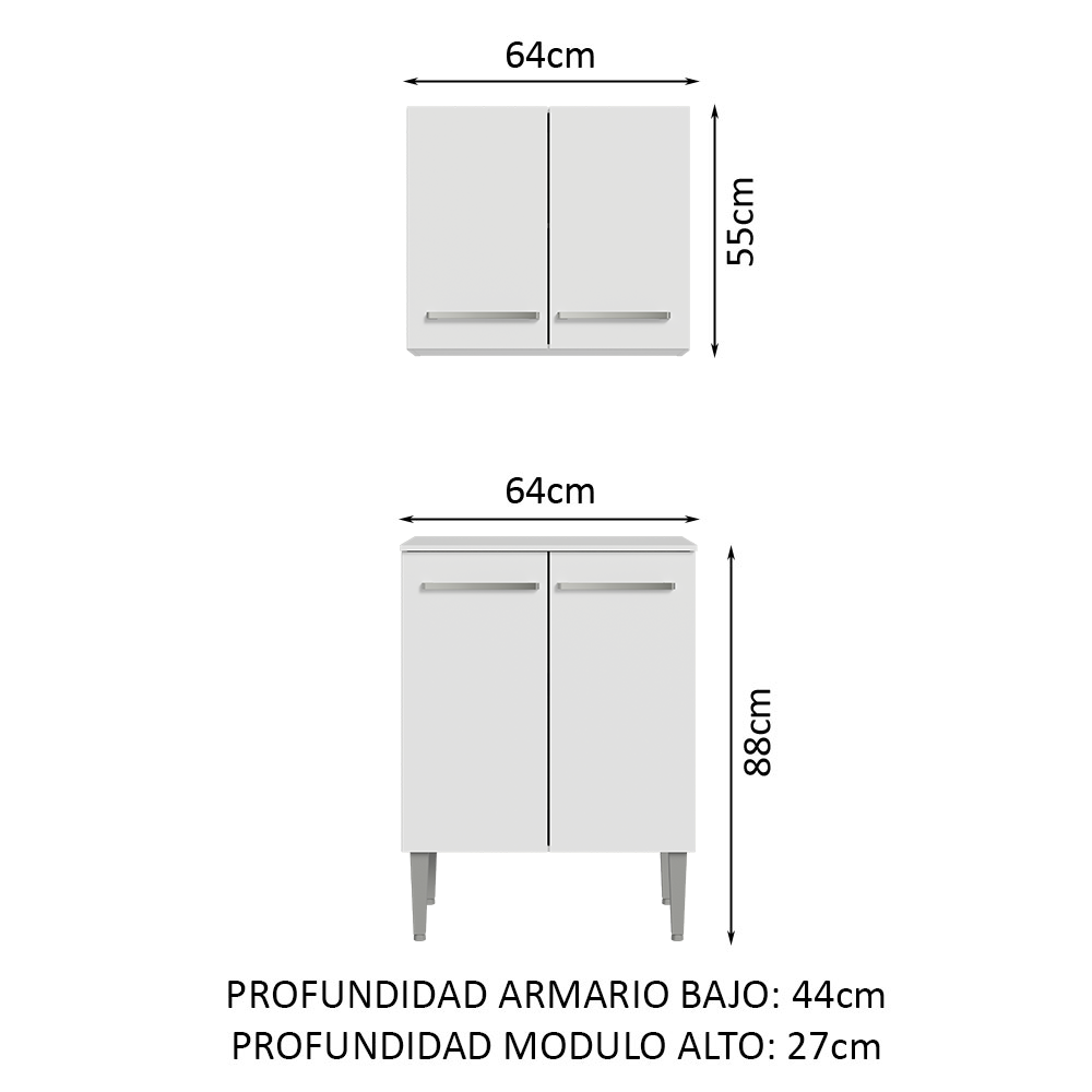 Kit con Alacena e Bajo Mesada 64cm Blanco Emilly Madesa