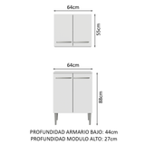 Kit con Alacena e Bajo Mesada 64cm Blanco Emilly Madesa