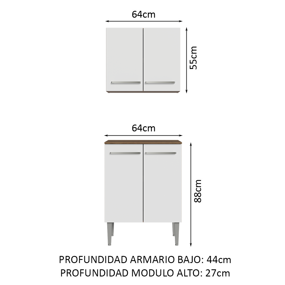 Kit Bajo Mesada con Armario Madesa Emilly 64cm Marrón/Blanco