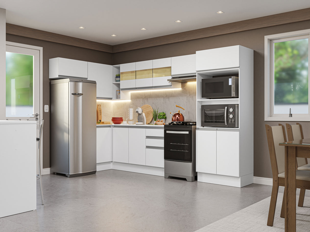 Combo completo de Cocina Esquinera Smart 100% MDF 447 cm 18 Puertas 2 Cajones (Con Mesada) Blanco Madesa