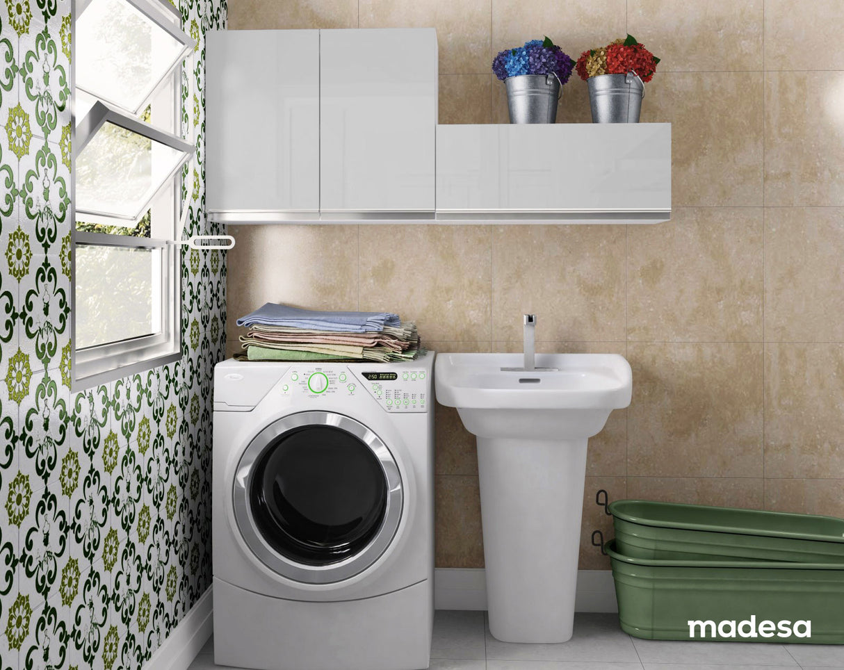 Kit Lavadero Madesa Acordes 100% MDF con 2 Alacenas Blanco Brillante