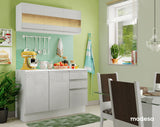Cocina Compacta Smart 100% MDF Puertas Brillante XP 120 cm 6 Puertas 2 Cajones (Con Mesada) Blanco Madesa