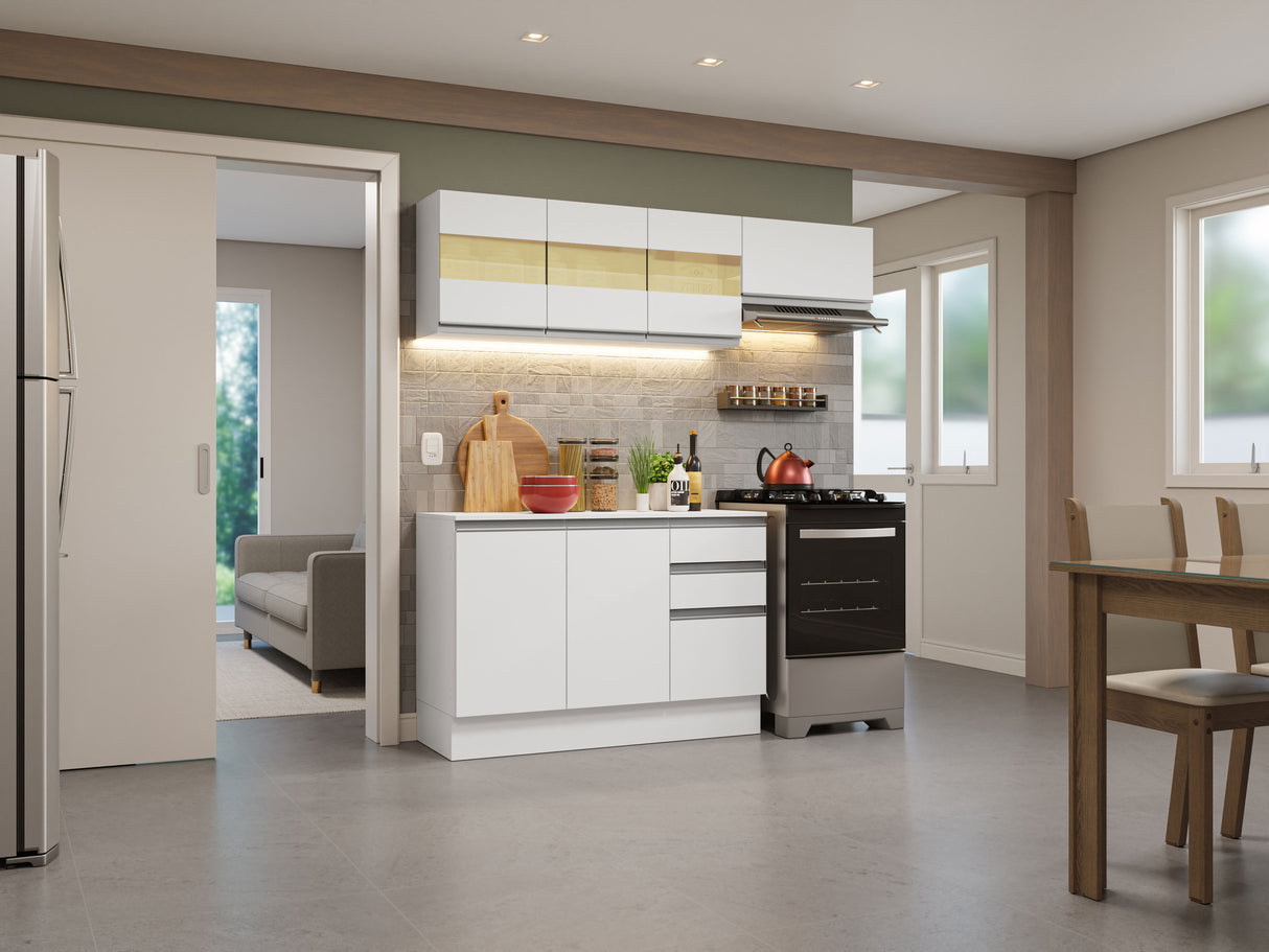 Cocina Compacta Smart 100% MDF 180 cm 7 Puertas 2 Cajones (Con Mesada) Blanco 02 Madesa