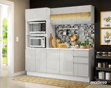 Cocina Compacta Smart 100% MDF Puertas Brillante XP 190 cm 9 Puertas 2 Cajones (Con Mesada) Blanco Madesa