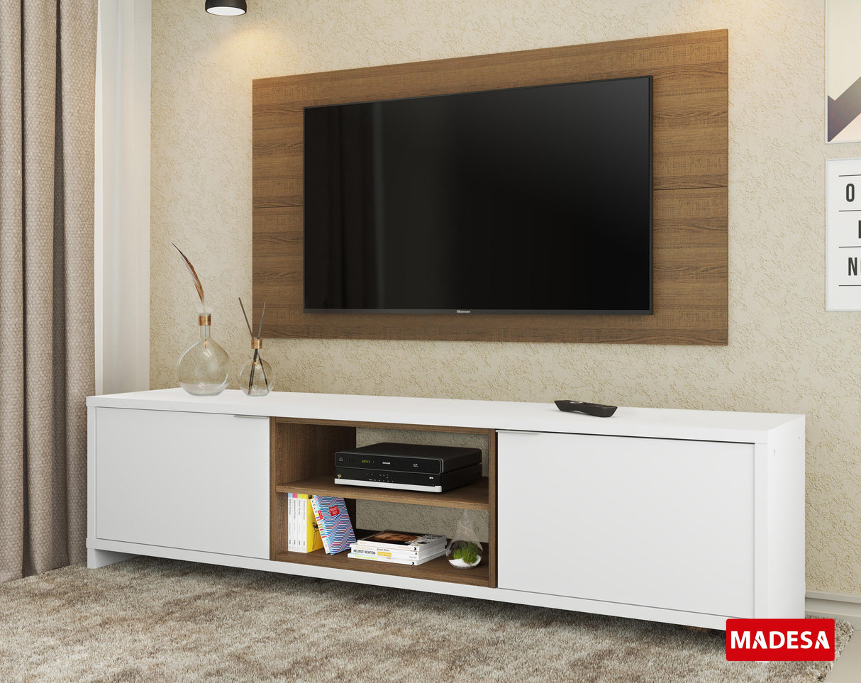 Rack Madesa Metz con Panel para TV hasta 55 Pulgadas Blanco/Marrón/Marrón
