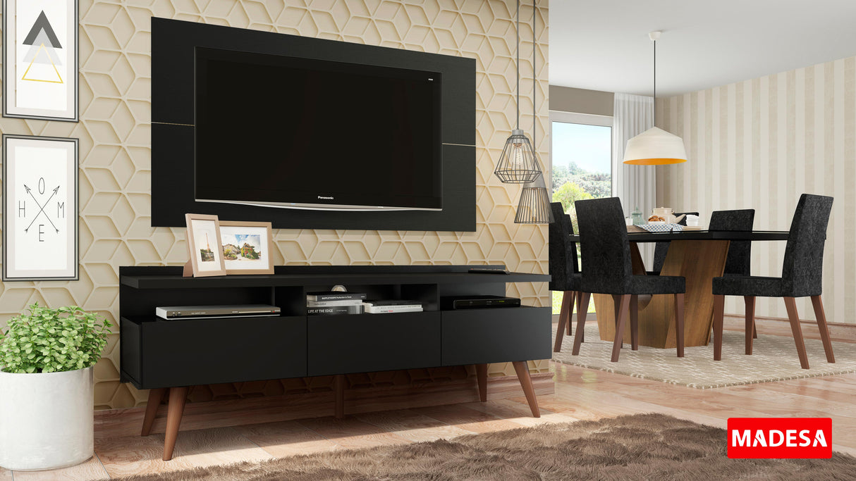 Rack Madesa Londres con Panel para TV hasta 55 Pulgadas Negro