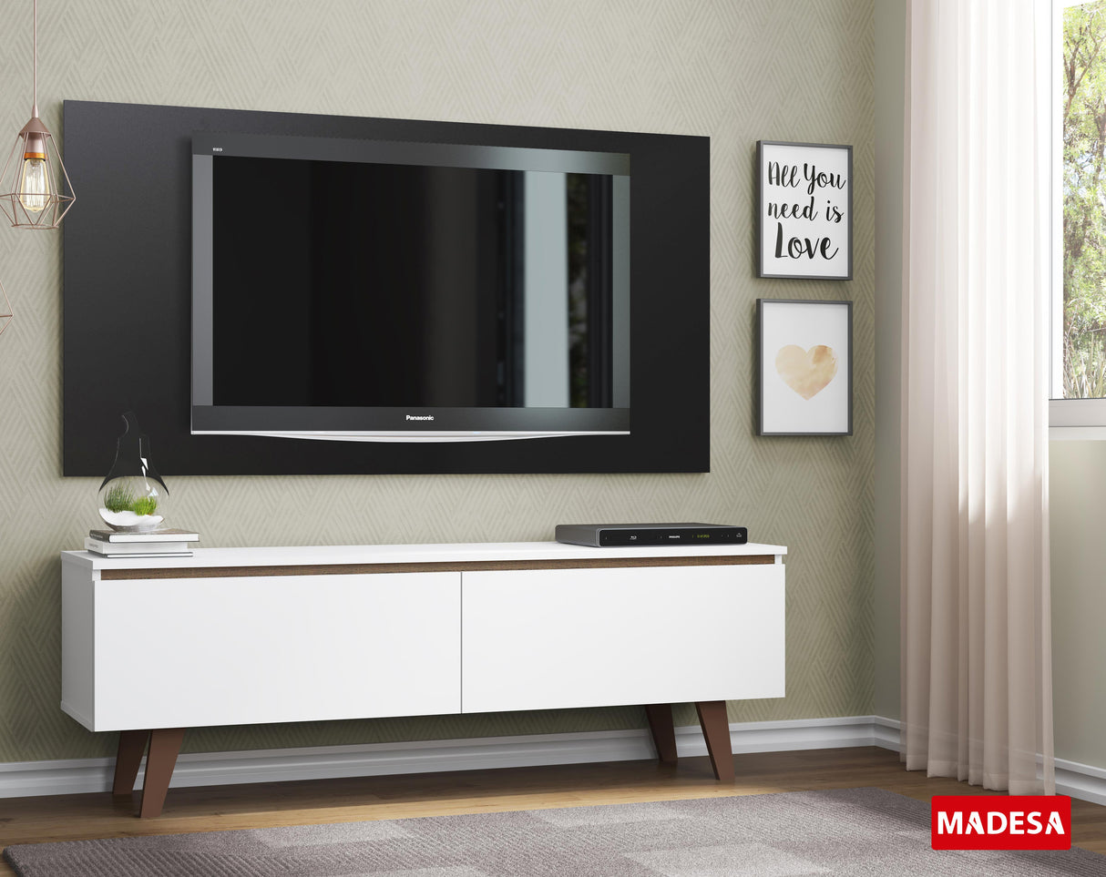 Rack Madesa Le Mans con Panel para TV hasta 55 Pulgadas 2 Puetas Blanco/Negro