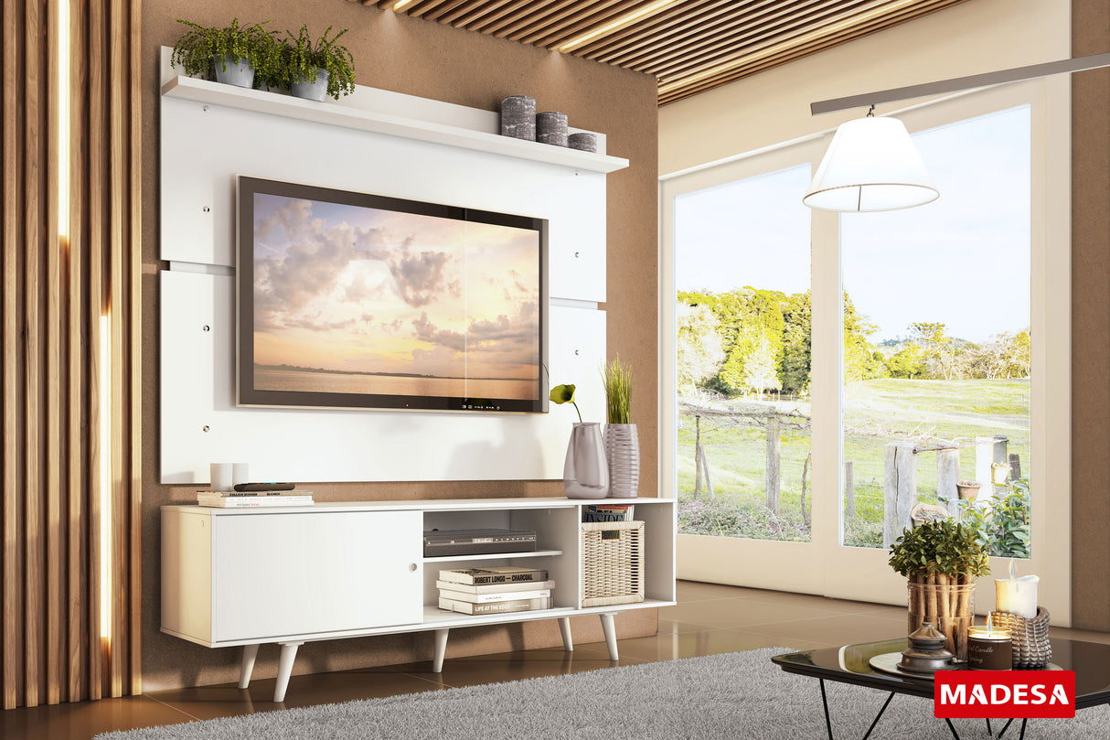 Rack Madesa Dubai con Panel para TV hasta 65 Pulgadas con Patas Blanco