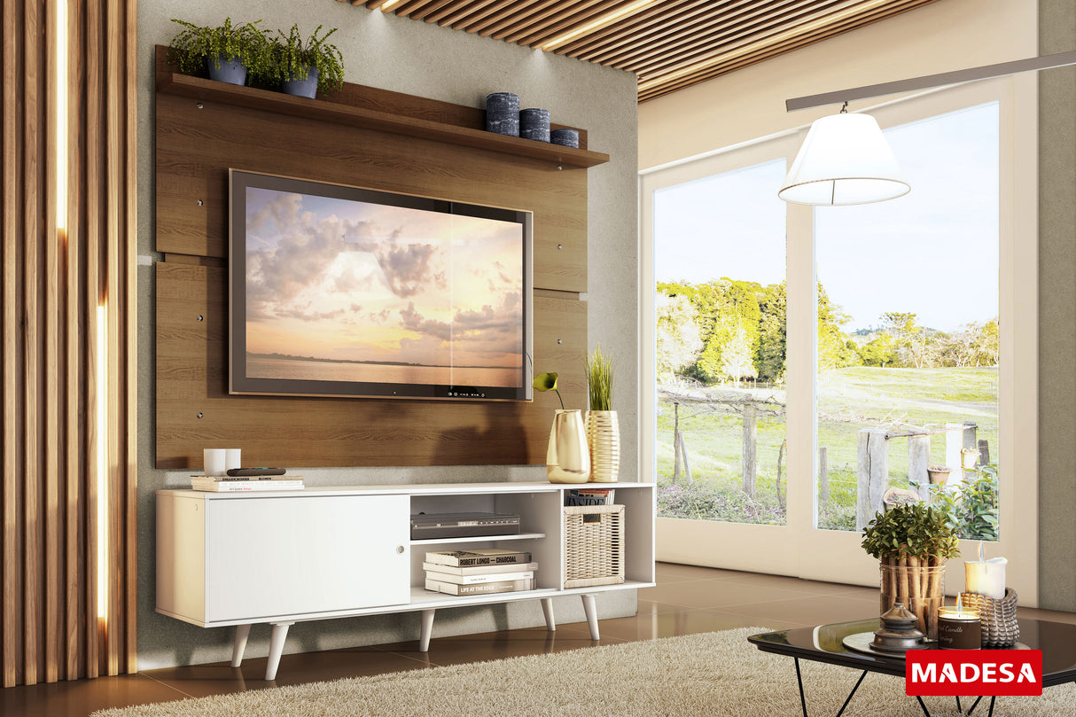 Rack Madesa Dubai con Panel para TV hasta 65 Pulgadas con Patas Blanco/Marrón