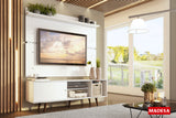 Rack Madesa Dubai con Panel para TV hasta 65 Pulgadas con Patas Blanco/Marrón