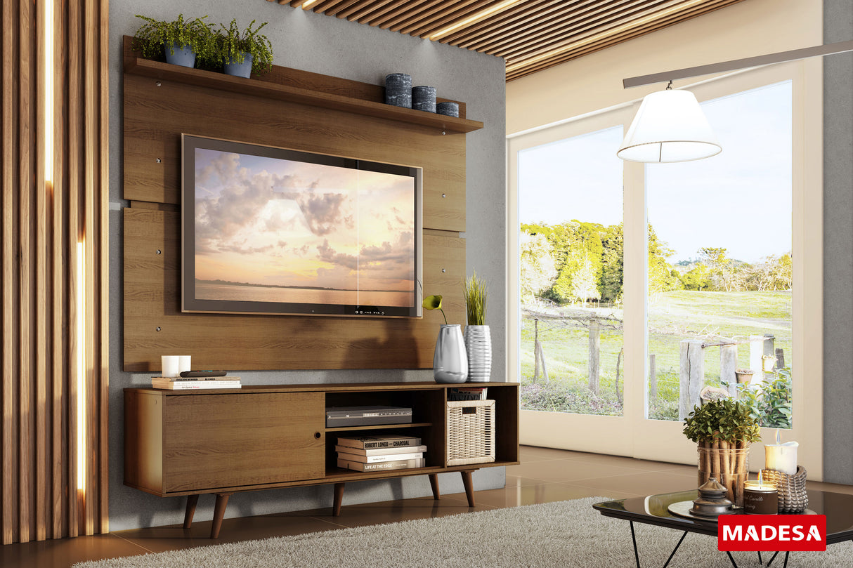 Rack Madesa Dubai con Panel para TV hasta 65 Pulgadas con Patas Marrón