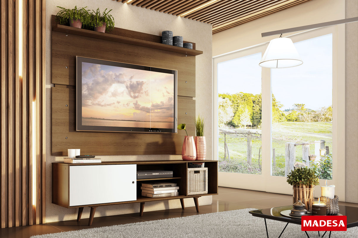 Rack Madesa Dubai con Panel para TV hasta 65 Pulgadas con Patas Marrón/Blanco