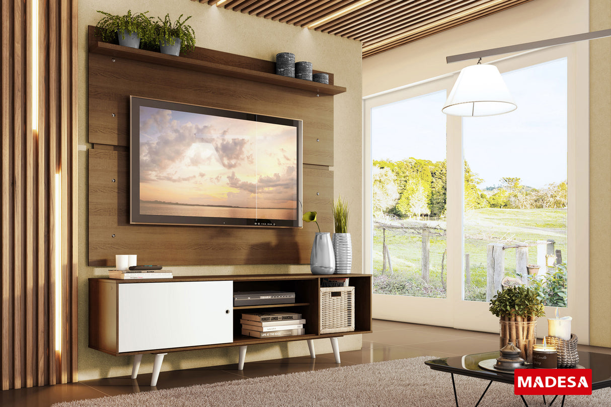 Rack Madesa Dubai con Panel para TV hasta 65 Pulgadas con Patas Marrón/Blanco