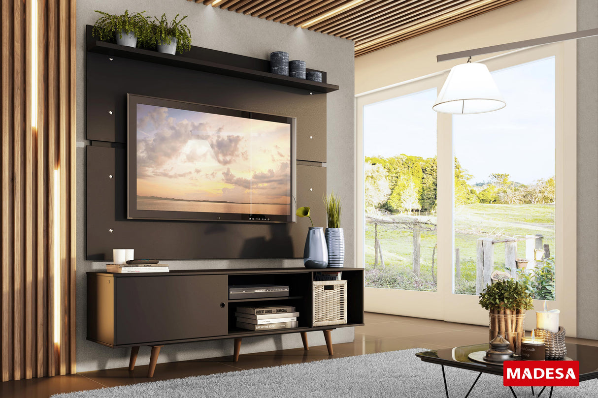 Rack Madesa Dubai con Panel para TV hasta 65 Pulgadas con Patas Negro/Marrón