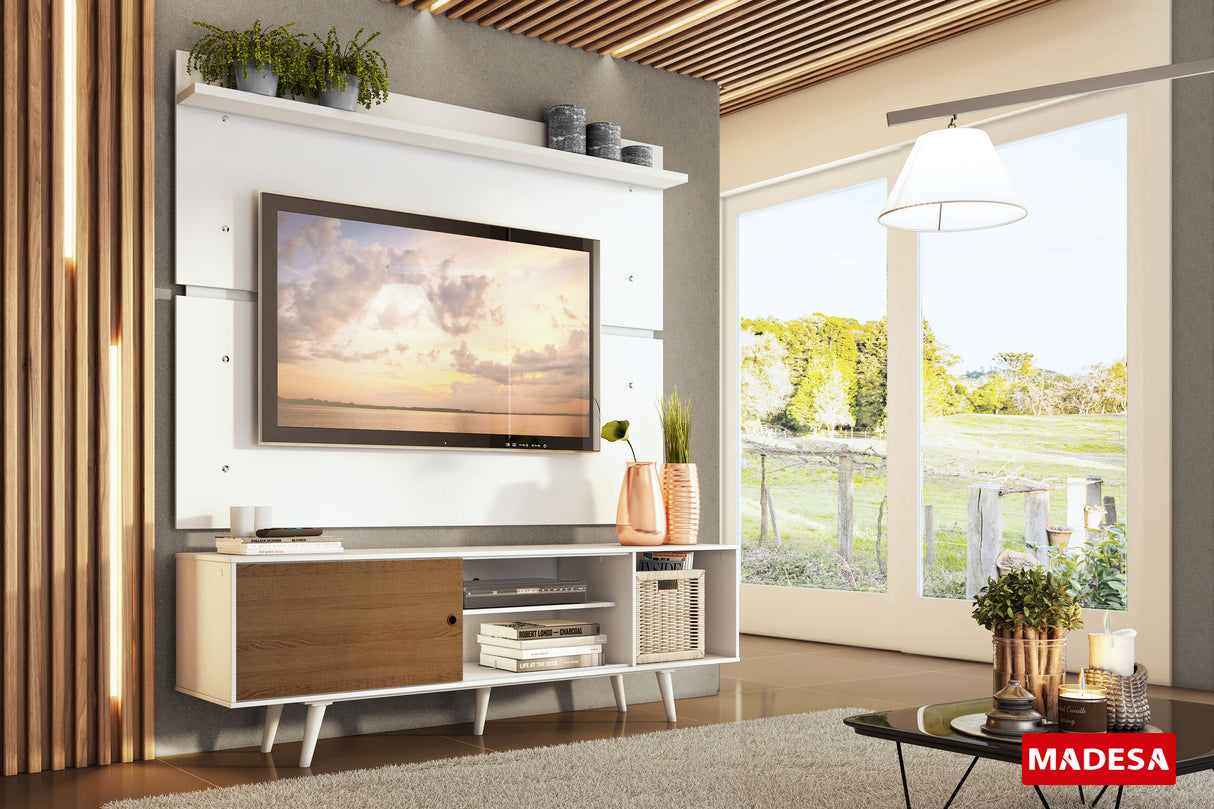 Rack Madesa Dubai con Panel para TV hasta 65 Pulgadas con Patas Blanco/Marrón