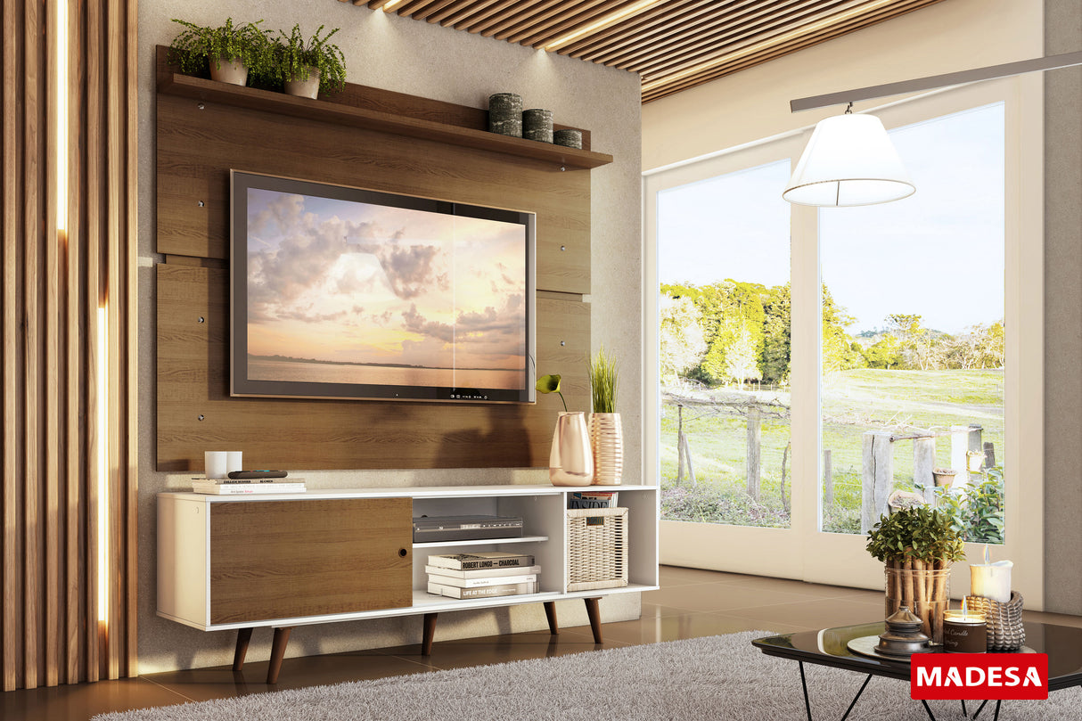 Rack Madesa Dubai con Panel para TV hasta 65 Pulgadas con Patas Blanco/Marrón