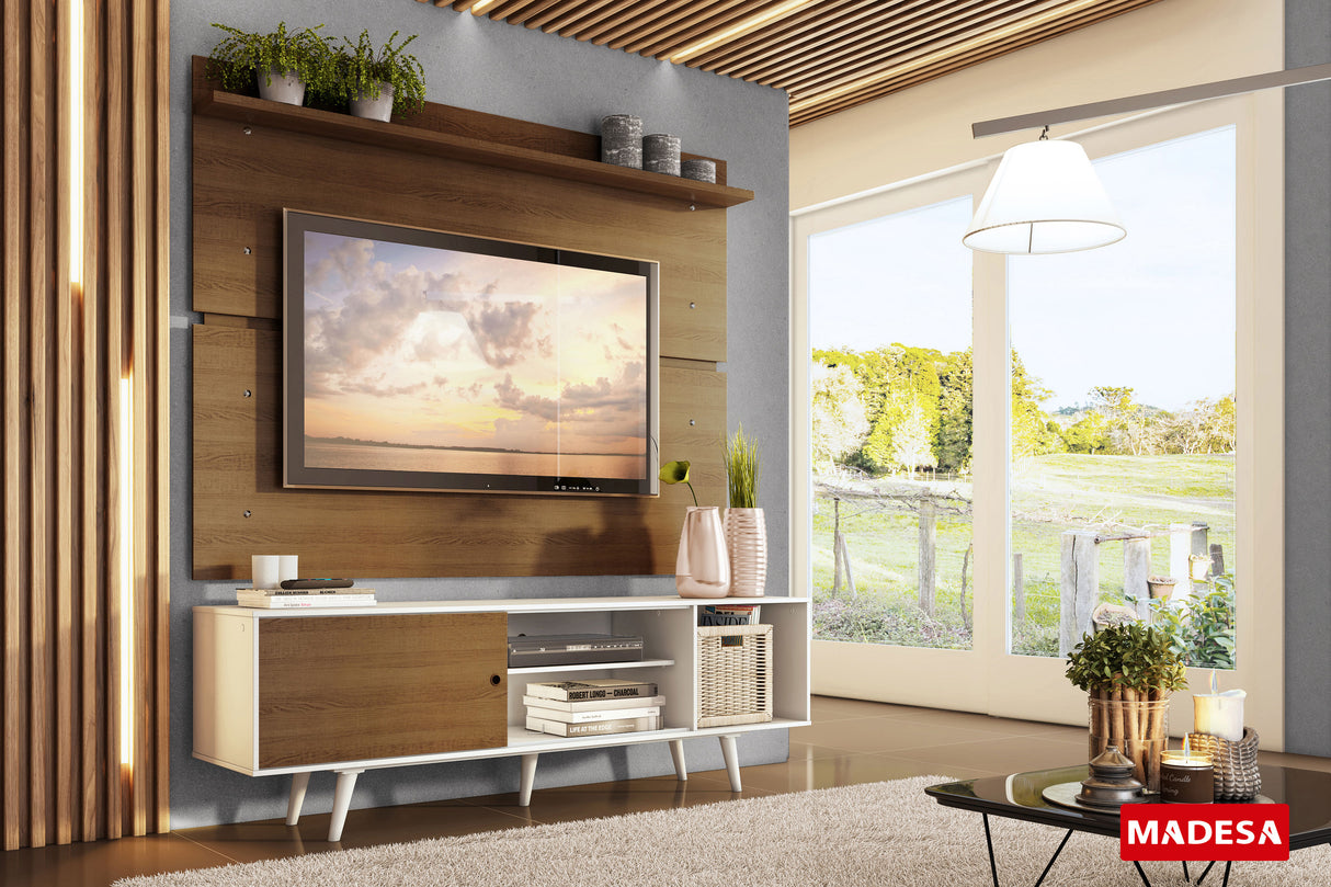 Rack Madesa Dubai con Panel para TV hasta 65 Pulgadas con Patas Blanco/Marrón