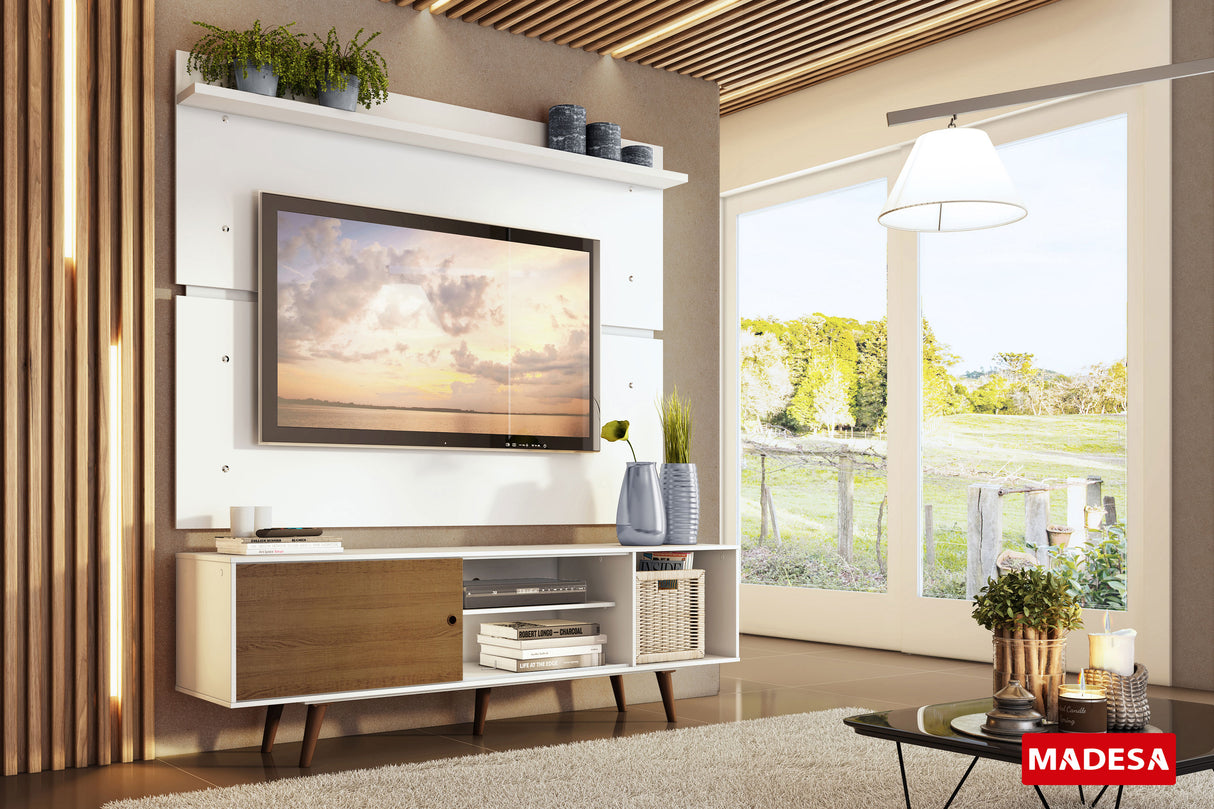 Rack Madesa Dubai con Panel para TV hasta 65 Pulgadas con Patas Blanco/Marrón