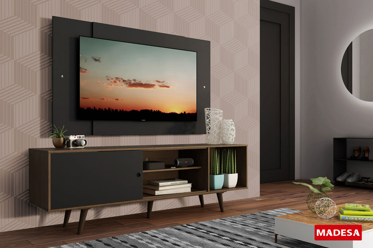 Rack Madesa Dubai con Patas y Panel para TV hasta 58 Pulgadas Marrón/Negro