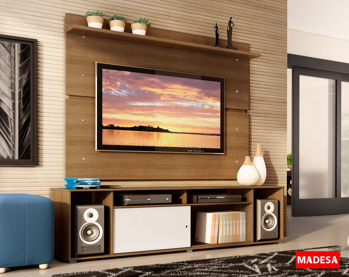 Rack Madesa Cancun con Panel para TV hasta 65 Pulgadas Marrón/Blanco