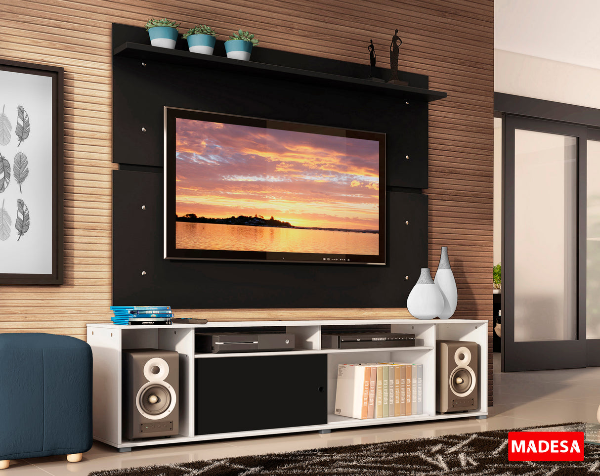 Rack Madesa Cancun con Panel para TV hasta 65 Pulgadas Blanco/Negro