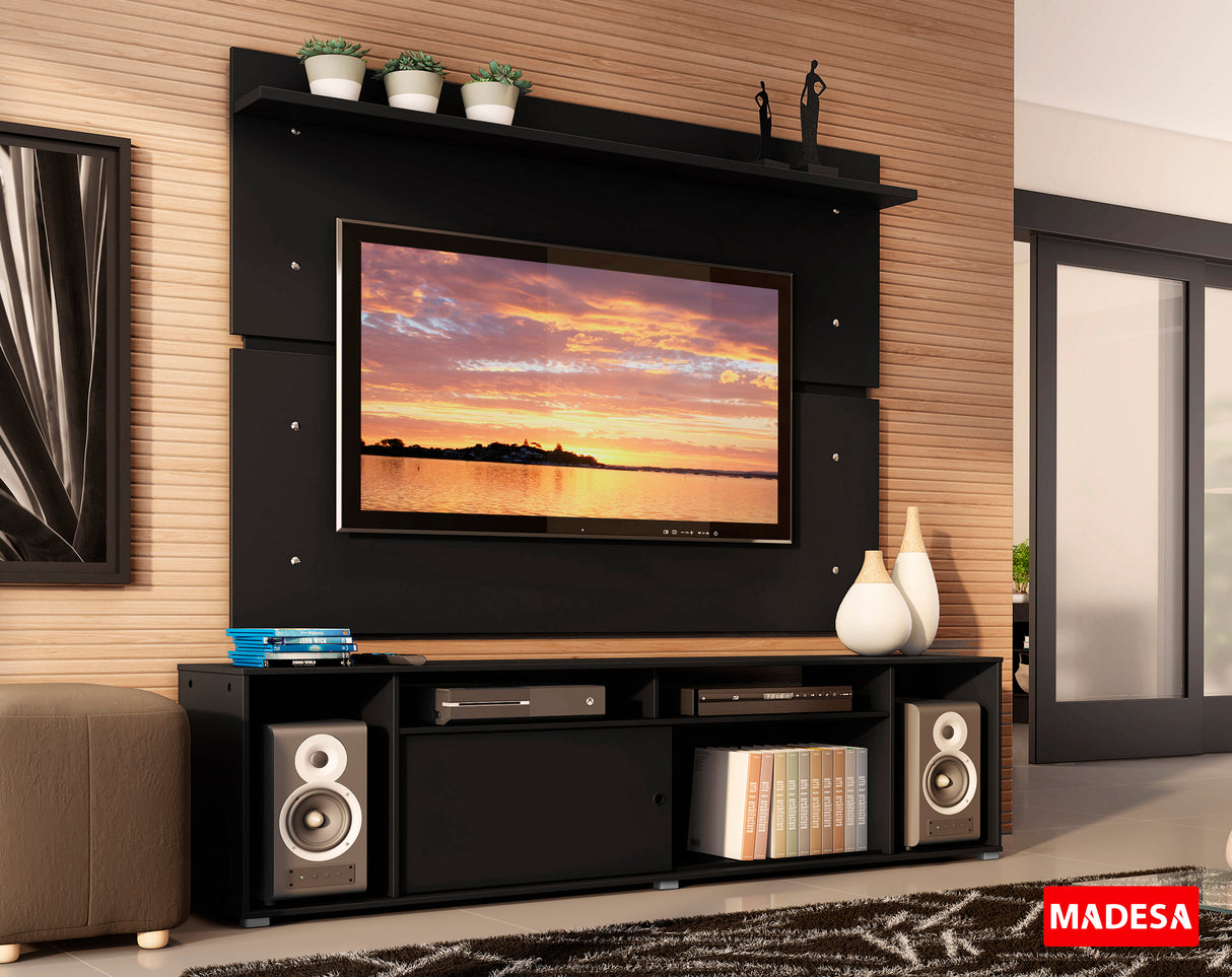 Rack Madesa Cancun con Panel para TV hasta 65 Pulgadas Negro