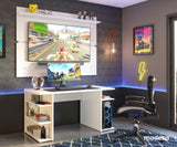 Escritorio Gamer Madesa 9409 con Panel para TV hasta 65 Pulgadas Blanco